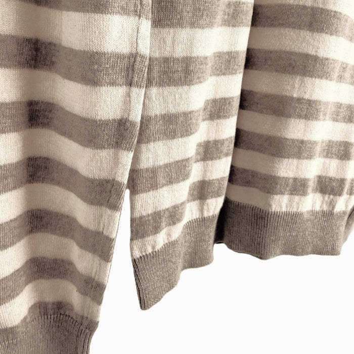 【中古】セオリー Theory ボーダーニット クルーネック コットン カシミヤ 薄手 アイボリー ベージュ i0703n0114