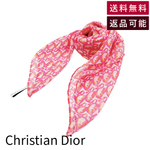 将图片加载到图库查看器，【中古】Christian Dior クリスチャンディオール ロゴ シルクスカーフ ピンク×オレンジ レディース j0417aq02329
