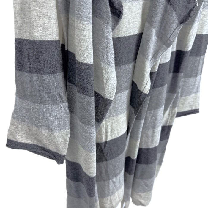 【中古】スリードッツ three dots フードカーディガン 太ボーダー ボタンレス グレー ダークグレー i0807n0203