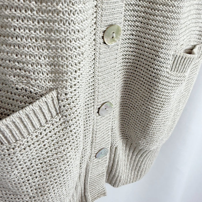 【中古】ノーリーズ NOLLEY'S ロングカーディガン 七分袖 ざっくり編み 透け感 生成り ベージュ系 i0213n0113