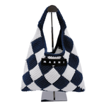画像をギャラリービューアに読み込む, 【中古】マルニ MARNI ニット トートバッグ ハンドバッグ チェック柄 ネイビー j0618lq01066
