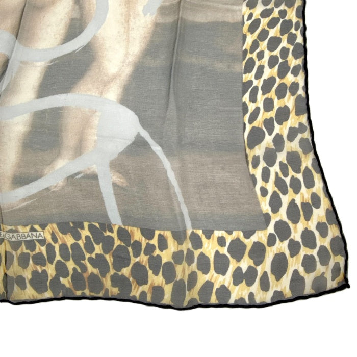 【中古】ドルチェ＆ガッバーナ DOLCE&GABBANA シアースカーフ シフォン レオパード ヴィーナス ブラウン系 i0727tq02710