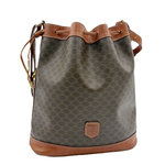 将图片加载到图库查看器，【中古】CELINE セリーヌ ショルダーバッグ 巾着バッグ マカダム柄 ブラウン系 レザー×PVC i0922lq01260
