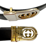画像をギャラリービューアに読み込む, 【中古】GUCCI グッチ GGバックル ベルト ブラック レザー メンズ 黒 j0115lq00844
