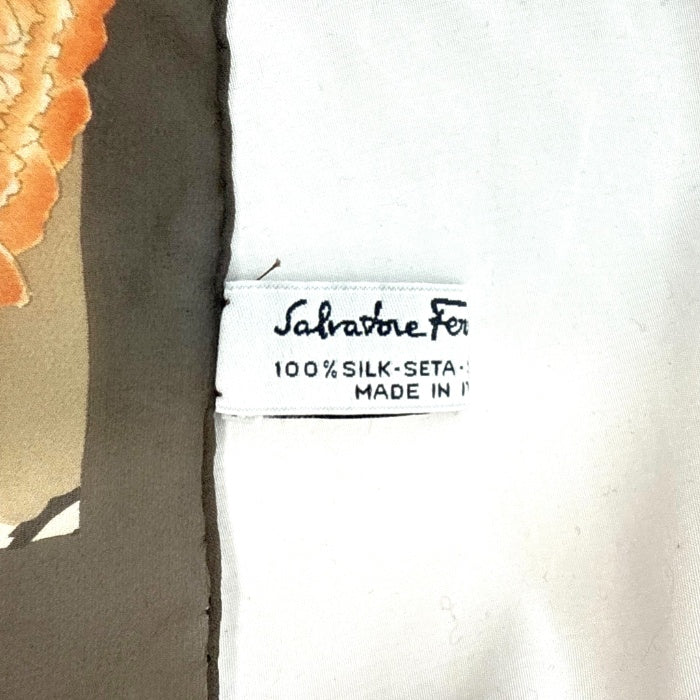 【中古】サルヴァトーレフェラガモ Ferragamo スカーフ ロング 花柄 シアー 透け感 ブラウン オレンジ系 i0429wq00130
