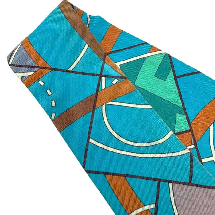 【中古】エルメス HERMES ツイリー スカーフ スリム 幾何学模様 ブルー パープル グリーン 茶 i0627aq003104