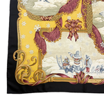 画像をギャラリービューアに読み込む, 【中古】フェラガモ Salvatore Ferragamo  シルクスカーフ 大判 ゴールド ブラック 動物柄 j0223tq05030
