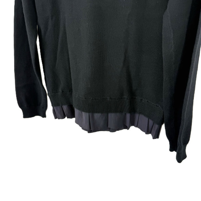 【中古】ヨーコチャン YOKO CHAN クルーネックニット 裾フリル 切り替え ブラック ネイビー 黒 紺 i0703n02410
