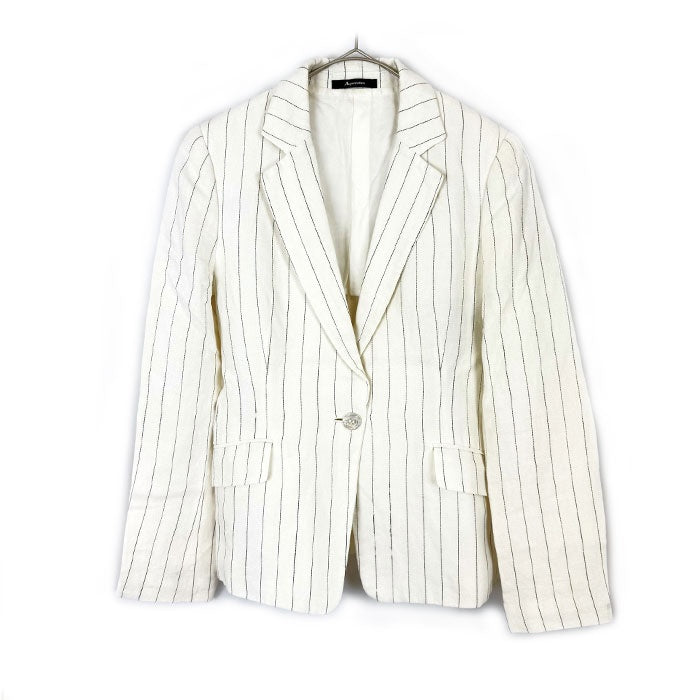 【中古】アクアスキュータム Aquascutum リネンジャケット ピンストライプ ホワイト ブラック i0413oq0216