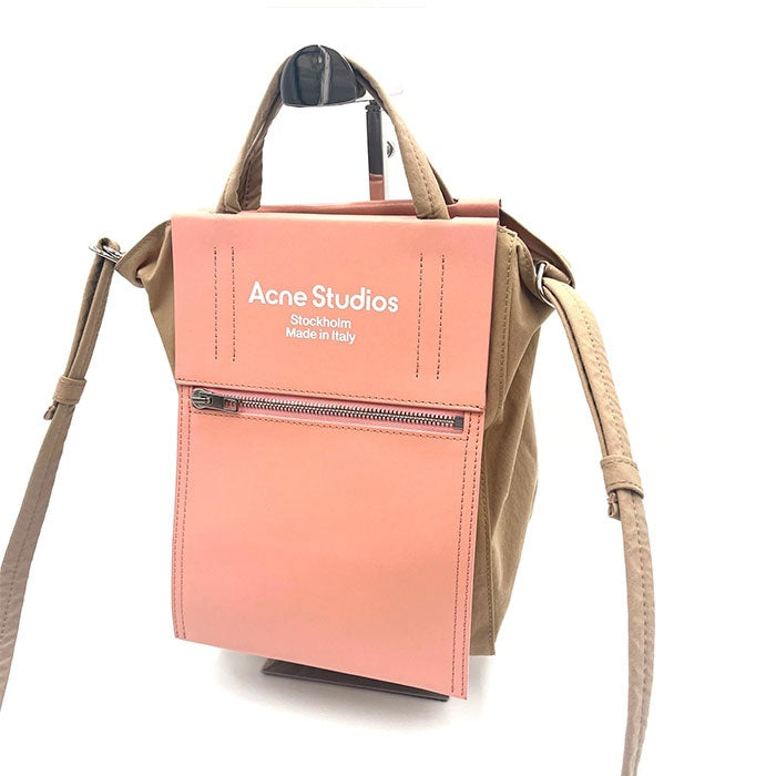 【中古】アクネストゥディオズ Acne Studios ショルダーバッグ ペイパリーナイロントートバッグ ベージュ サーモンピンク h0506aq007