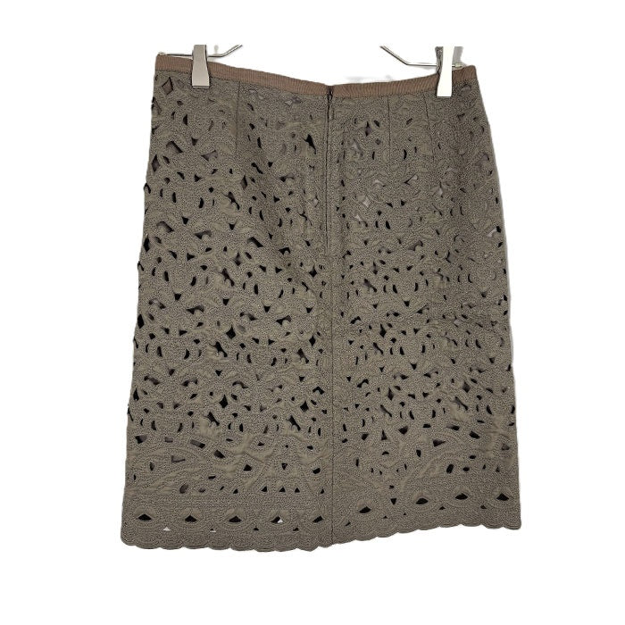 【中古】スキャパ SCAPA セミタイトスカート カットワークレース 総レース シルク カーキ i0703n0053