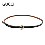 画像をギャラリービューアに読み込む, 【中古】GUCCI グッチ 細ベルト レザー ブラック ゴールド GGバックル レディース j0618lq00855
