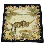 将图片加载到图库查看器，【中古】Salvatore Ferragamo サルヴァトーレフェラガモ スカーフ 大判 シルク ヒョウ柄 トロピカル ボタニカル ブラック系 i0907oq01640
