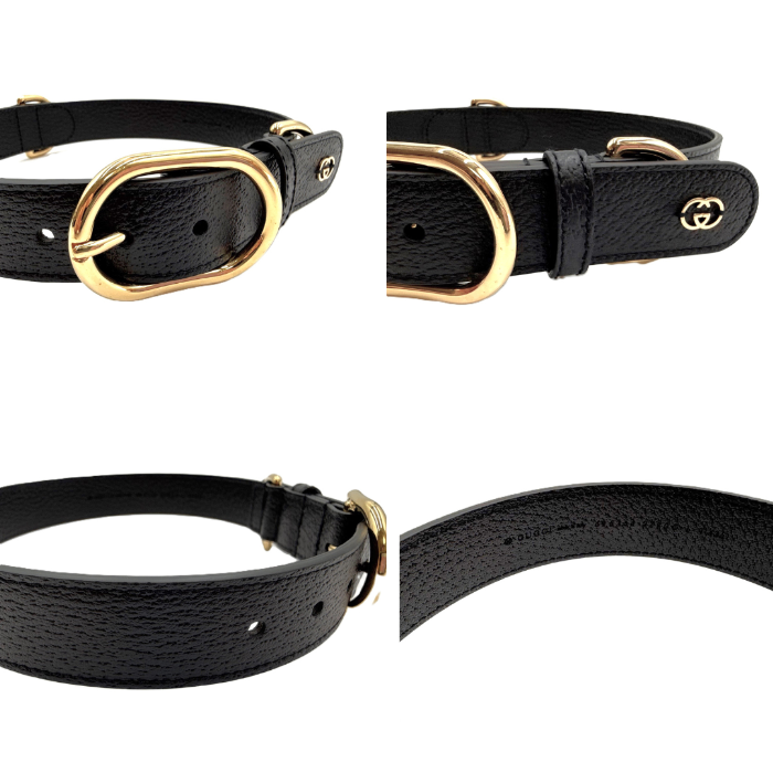 【中古】グッチ GUCCI ペット用 首輪 インターロッキングG レザー 箱付き GGロゴ ブラック ゴールド i0710lq020121