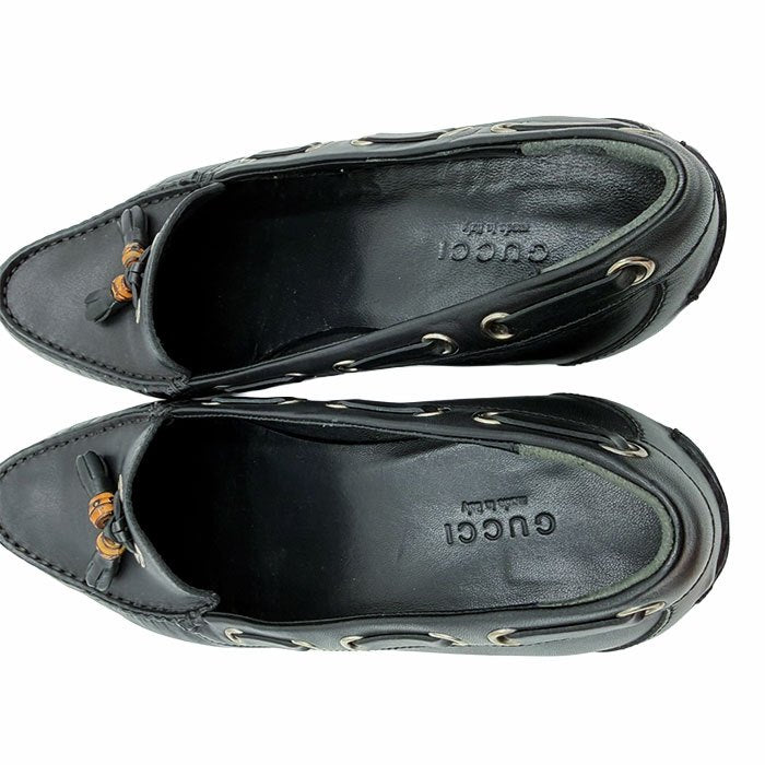 中古】グッチ GUCCI タッセル ローファー ブラック レザー 36.5 