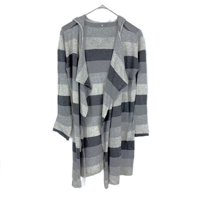 【中古】スリードッツ three dots フードカーディガン 太ボーダー ボタンレス グレー ダークグレー i0807n0203