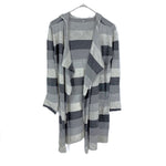 将图片加载到图库查看器，【中古】スリードッツ three dots フードカーディガン 太ボーダー ボタンレス グレー ダークグレー i0807n0203
