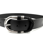 将图片加载到图库查看器，【中古】グッチ GUCCI ベルト シンプル レザー 編込み シルバーバックル ブラック 黒 i0606aq018110
