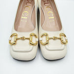 画像をギャラリービューアに読み込む, 【中古】グッチ GUCCI ホースビット パンプス ホワイト レザー 37 箱あり ローヒール i1207oq017200
