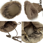 将图片加载到图库查看器，【中古】ドゥロワー Drawer ノベルティポーチ 巾着 ファー ロゴ刺しゅう 2way カーキブラウン i0811y00112
