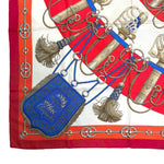 画像をギャラリービューアに読み込む, 【中古】エルメス HERMES スカーフ カレ90 cliquetis 大判 シルク 柄 レッド アイボリー ブルー i0606aq021100
