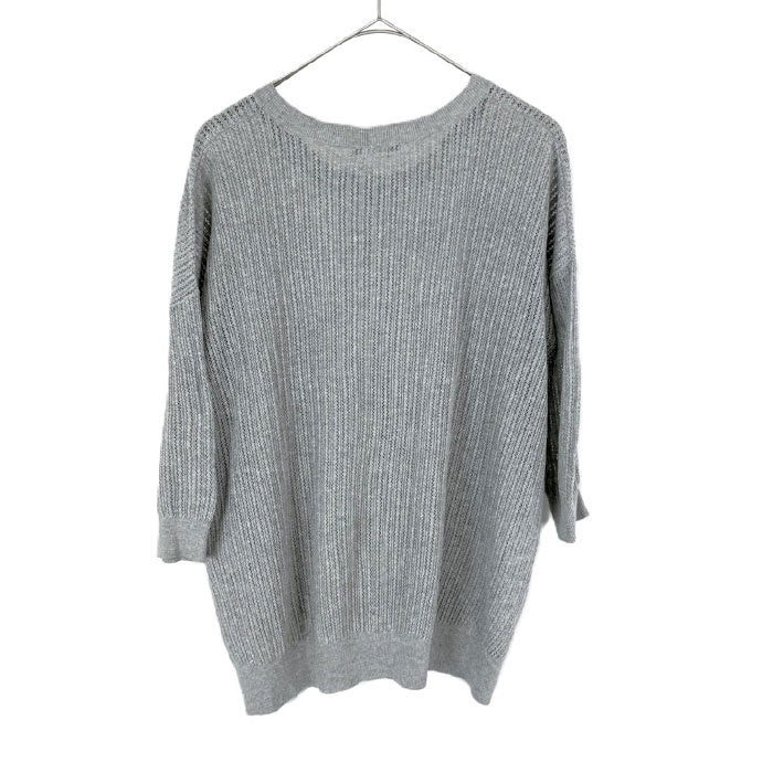 【中古】セオリーリュクス Theory luxe カギ編みリネンニット 七分袖 透け感　ライトグレー i0818n0134