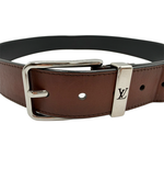 将图片加载到图库查看器，【中古】Louis Vuitton ルイヴィトン サンチュール ボンヌフ レザーベルト ブラウン ブラック メンズ j0626oq005168
