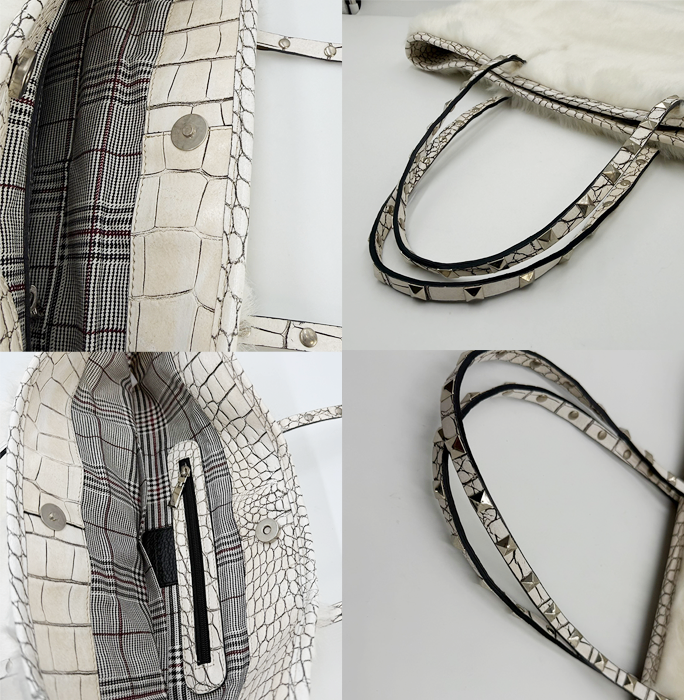 【中古】BARNEYS NEW YORK バーニーズニューヨーク トートバッグ ファー ホワイト 大容量 ファートート クロコ調 i0718aq00629