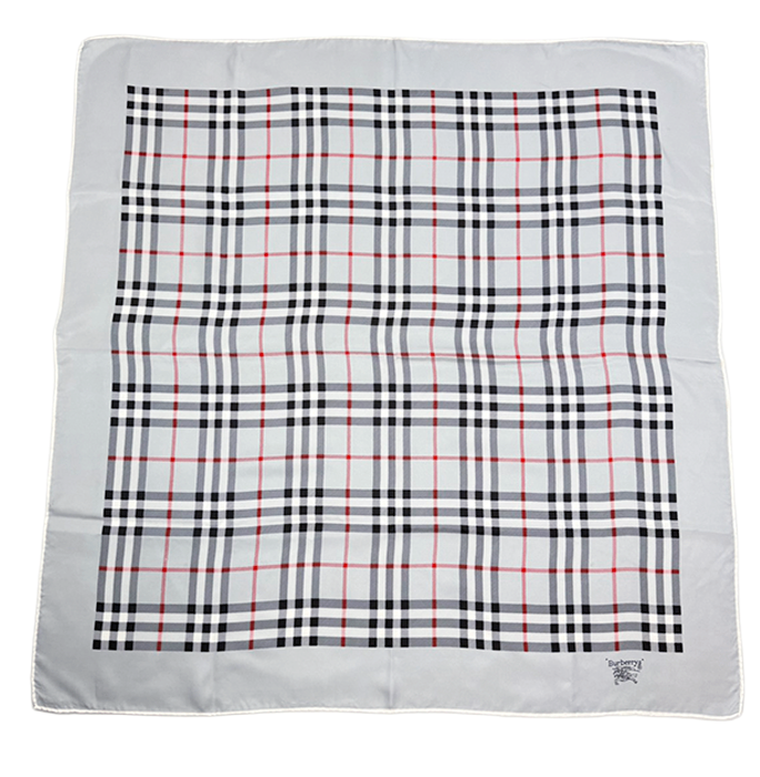 【中古】BURBERRY バーバリーズ スカーフ グレー チェック柄 シルク100% 大判 i0907oq02330