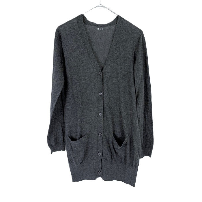 【中古】スリードッツ three dots カーディガン Vネック シンプル ロング 透け感 チャコールグレー i0818n0093
