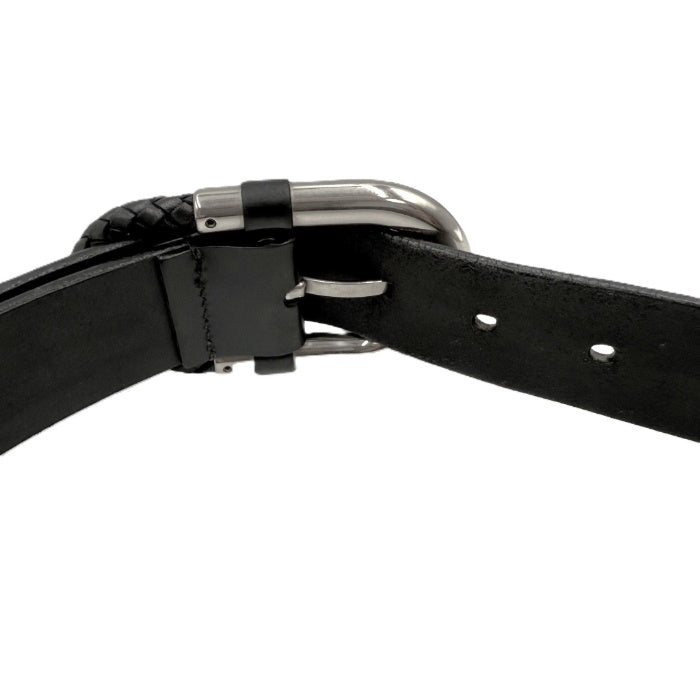 【中古】グッチ GUCCI ベルト シンプル レザー 編込み シルバーバックル ブラック 黒 i0606aq018110