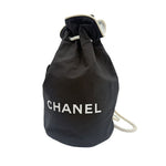 画像をギャラリービューアに読み込む, 【中古】シャネル CHANEL 巾着ポーチ ブラック ロゴ コットン j0925aq03320
