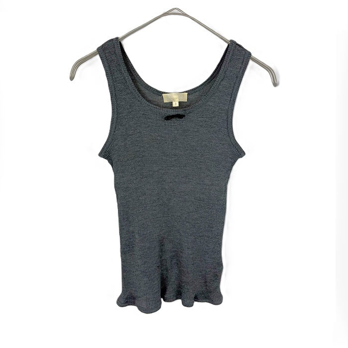 【中古】ドゥロワー Drawer 細リブタンクトップ 胸元リボン シルク 薄手 透け感 チャコールグレー i0623k0010