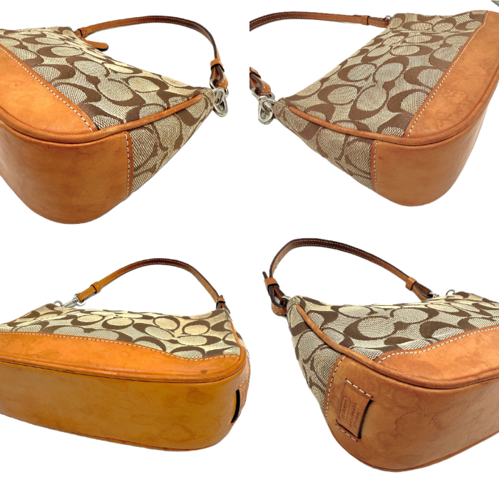 【中古】コーチ COACH ミニバッグ アクセサリーポーチ シグネチャー ベージュ ライトブラウン i0731wq02410