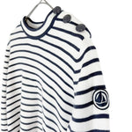 将图片加载到图库查看器，【中古】PETIT BATEAU プチバトー レディース ボーダー ニット セーター マリン 肩ボタン ワッペン付 長袖 i1031h0068
