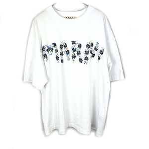 【中古】マルニ MARNI ロゴTシャツ 花ロゴ プリント 可愛い 小花柄 ホワイト ブルー系 白 h058k008