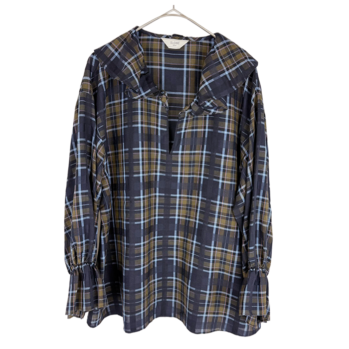 中古】スローブイエナ SLOBE IENA ラッフルカラーチェックブラウス