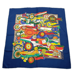 画像をギャラリービューアに読み込む, 【中古】グッチ GUCCI シルクスカーフ ネイビー ロゴ 花柄 大判 レディース i1207oq00365
