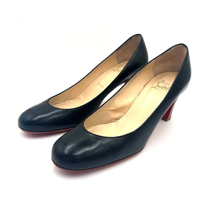 【中古】クリスチャンルブタン Christian Louboutin パンプス ラウンドトゥ チャンキーヒール ブラック 黒 h0527h02514