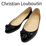 画像をギャラリービューアに読み込む, 【中古】クリスチャンルブタン Christian Louboutin フラットシューズ パンプス 黒 ブラック リボン エナメル j0818h00216
