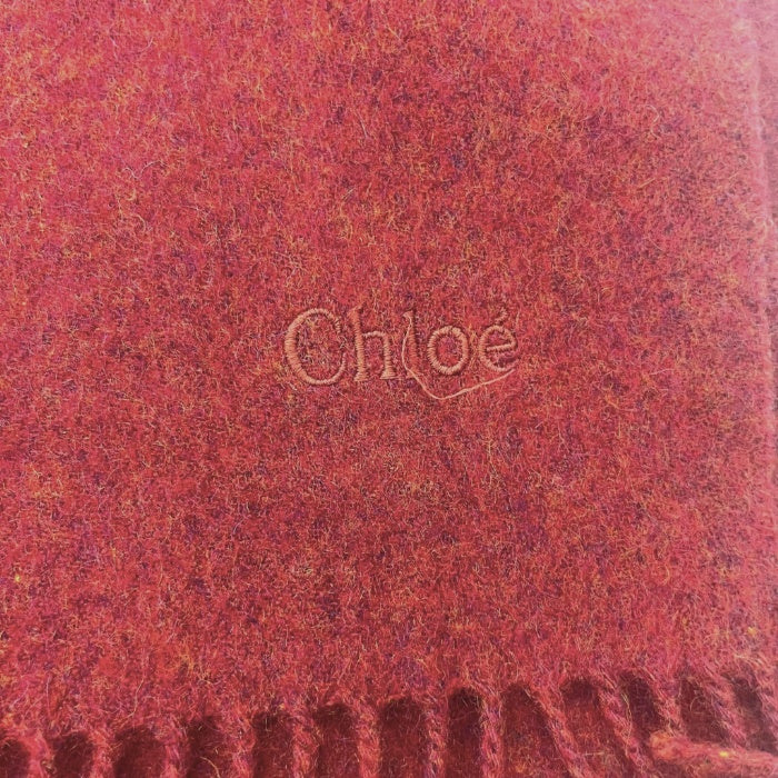 【中古】クロエ Chloe ストール ミックス糸 ロゴ刺しゅう 大判 無地 シンプル レッド系 えんじ h0620wq00726