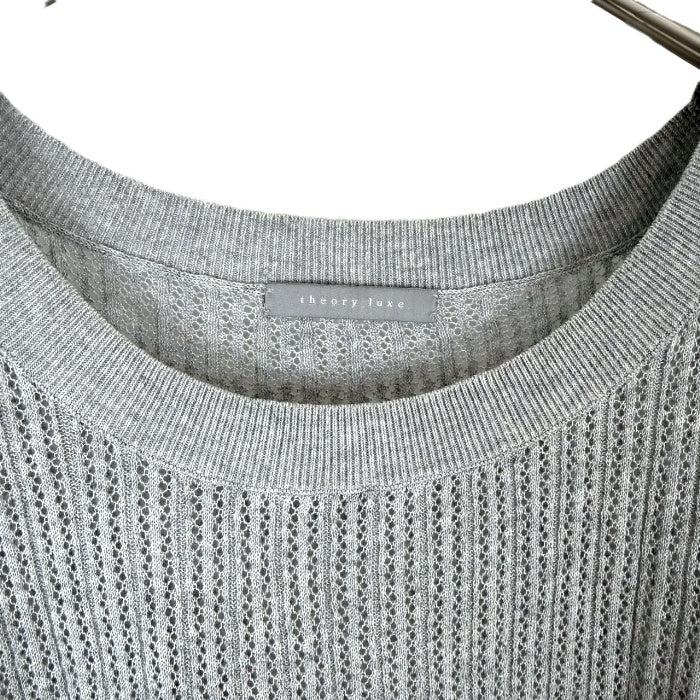 【中古】セオリーリュクス Theory luxe カギ編みリネンニット 七分袖 透け感　ライトグレー i0818n0134