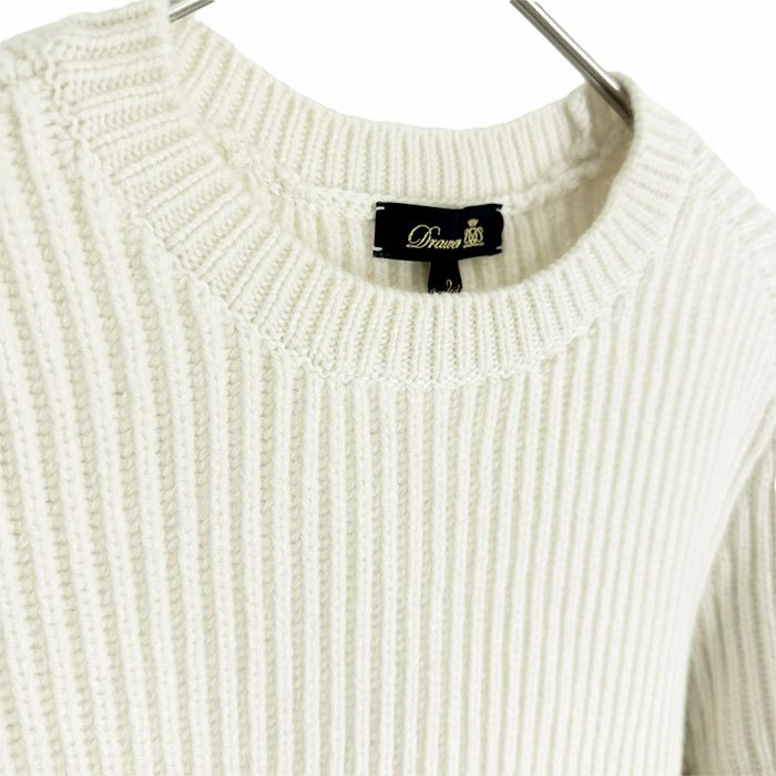 【中古】ドゥロワー Drawer ニット セーター リブ編み 五分袖 クルーネック カシミヤ混 i0421h00315