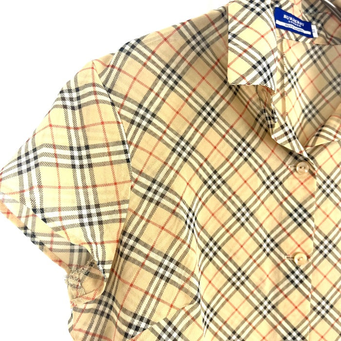 【中古】バーバリー BURBERRY シアーブラウス チェック柄 半袖 透け感 ベージュ系 h0625aq009