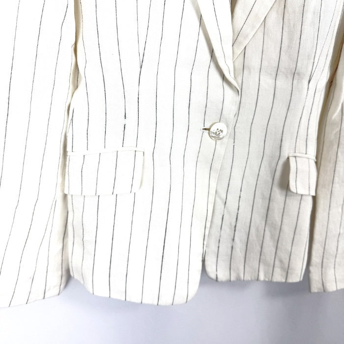 【中古】アクアスキュータム Aquascutum リネンジャケット ピンストライプ ホワイト ブラック i0413oq0216