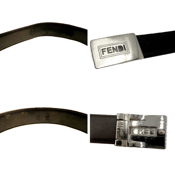 【中古】フェンディ FENDI ベルト ロゴくり抜きバックル つや消しレザー ブラック シルバー 黒 i0606aq02625