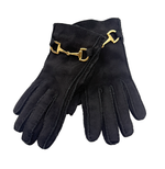 Load image into Gallery viewer, 【中古】グッチ GUCCI 手袋 ホースビット レザー スエード調 ゴールド金具 ブラック サイズ7 1/2 i1207oq01560
