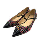 画像をギャラリービューアに読み込む, 【中古】ジェニファーチャマンディ Jennifer Chamandi ツイードパンプス ローヒール ストラップ カラフル 黒 i0619a00637
