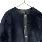 Load image into Gallery viewer, 【中古】Drawer ドゥロワー ファージャケット ネイビー 36  レザー切替 羊革 牛革 i1215h002156
