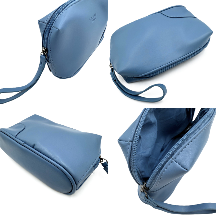 【中古】フェラガモ Ferragamo ノベルティポーチ ストラップ付き シンプル くすみブルー i0731wq0355